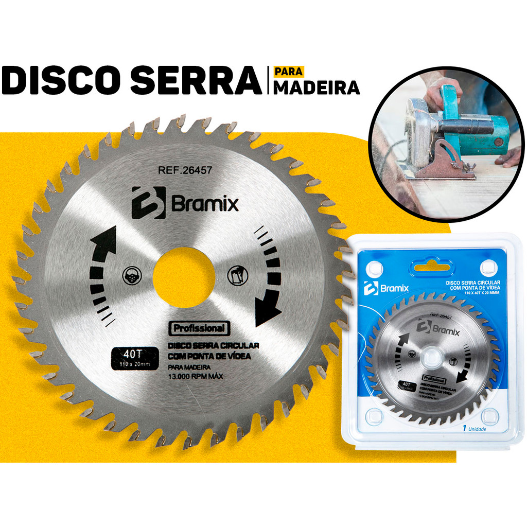 Disco Serra Circular 110mm 40T 20mm Bramix Ponta Videa P/ Corte Compensado Madeira Profissional em Oferta na Shopee