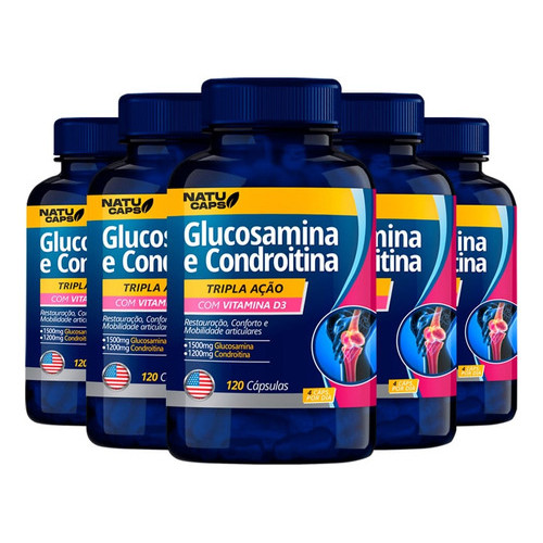 Glucosamina Condroitina 600 Caps Força Articulações 5 Potes