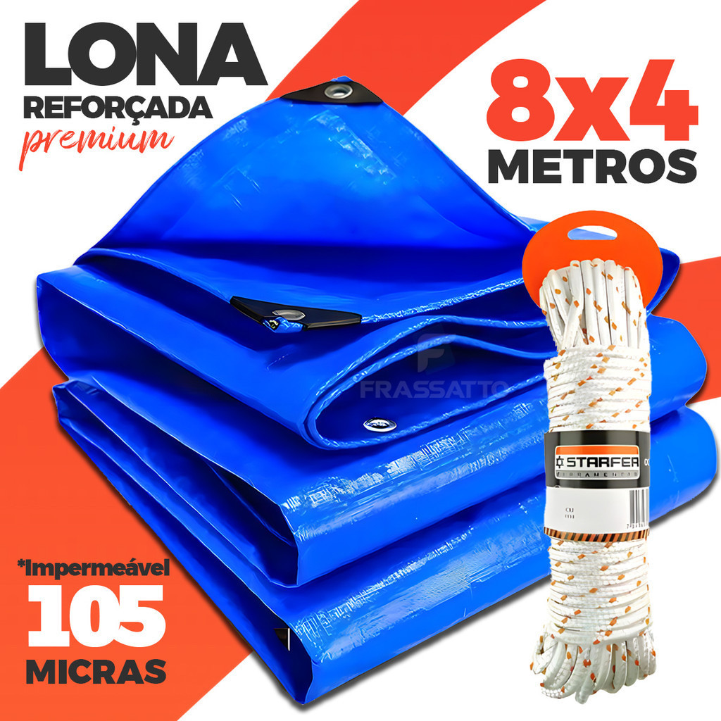 Lona 6x4 6x6 8x4 10x4 10x8 12x10 Reforçada Piscina Carreta Construção Pesca Impermeável 105G + Corda