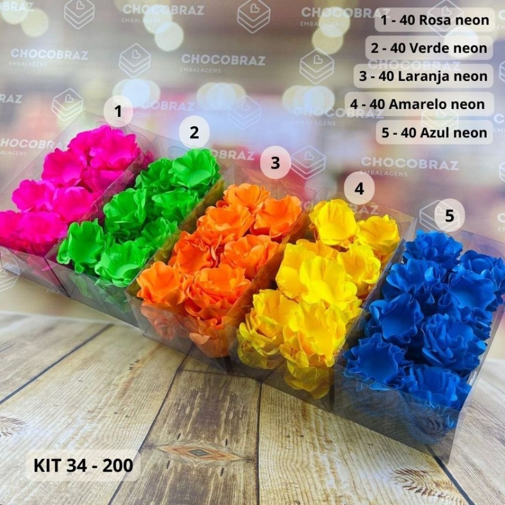 KIT 200 Forminhas De Doces Festa 5 Cores ROSA NEON +VERDE NEON + LARANJA N+ AMARELO NEON + AZUL NEON - Home & Living