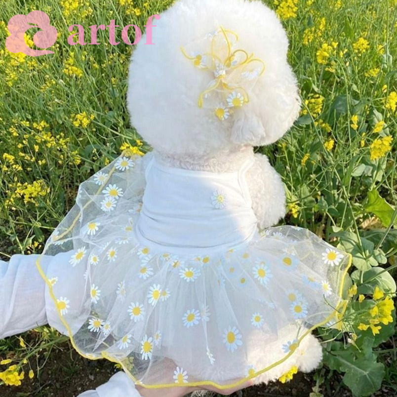 Vestidos Para Cães ARTOF Lindos De Princesa Animais De Estimação Saias De Gato Sem Mangas Com Estampa De Margaridas em Oferta na Shopee