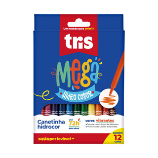 Canetinha Hidrográfica 12 Cores Mega Tris em Oferta na Shopee