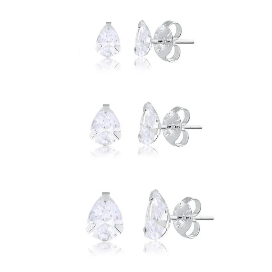 Kit trio de brincos gota prata 925 em Oferta na Shopee