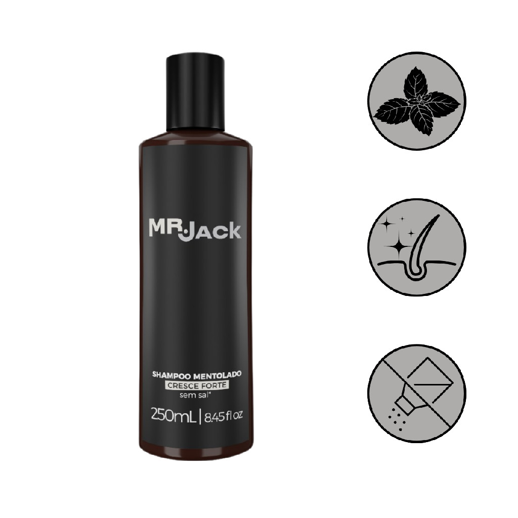 Shampoo Man Mentolado Cresce Forte Sem Sal Mr Jack 250Ml em Oferta na Shopee