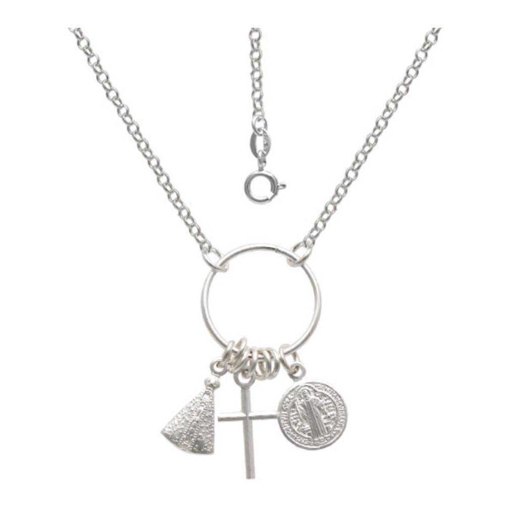 Colar Prata 925 Patuá São Bento/Cruz/Nossa Senhora Aparecida em Oferta na Shopee