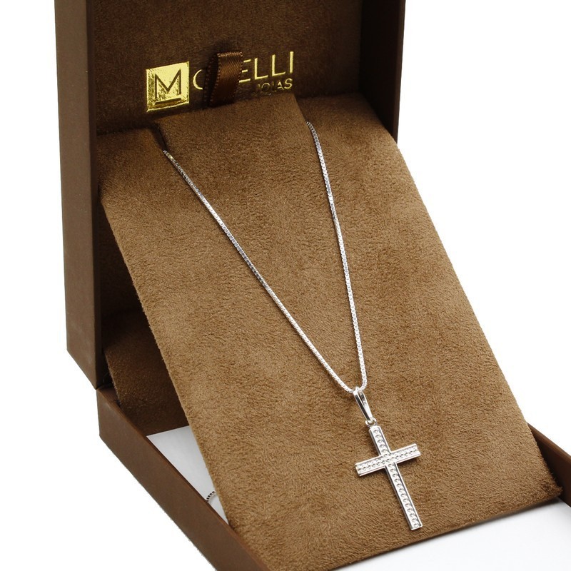 Corrente cordão de prata 925 Masculina Veneziana 70cm Pingente cruz pontilhada em Oferta na Shopee