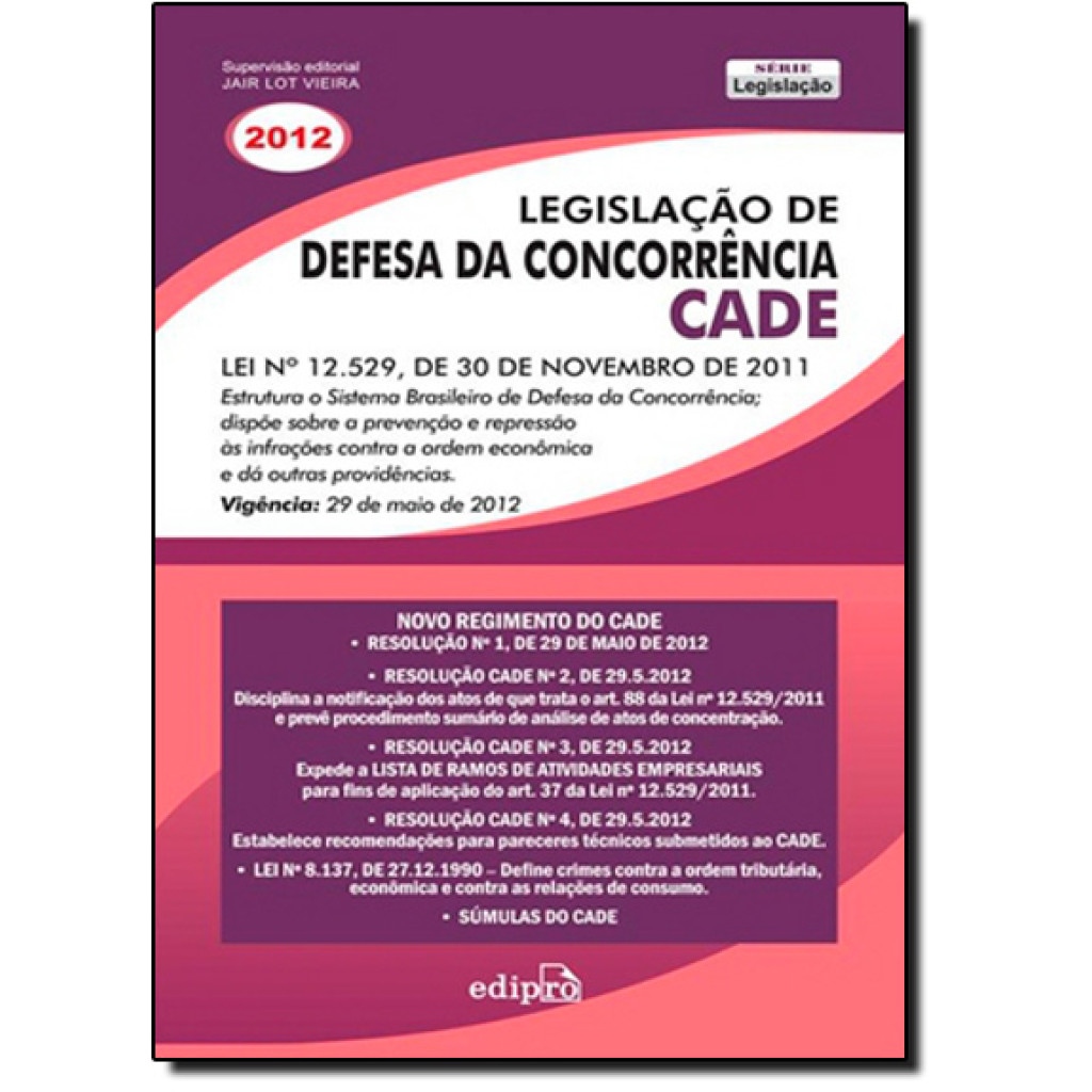 Legislação de Defesa da Concorrência Cade: Lei N 12.529, de 30 de Novembro de 2001