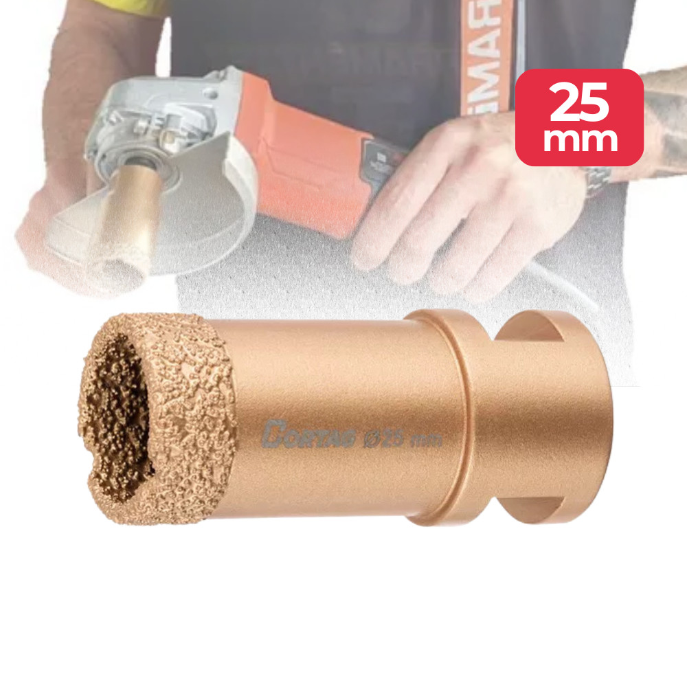 Serra Copo Para Esmerilhadeira Porcelanato Diamantado 25mm Rosca M14 Cortag Perfurar Cerâmica Granito Marmore