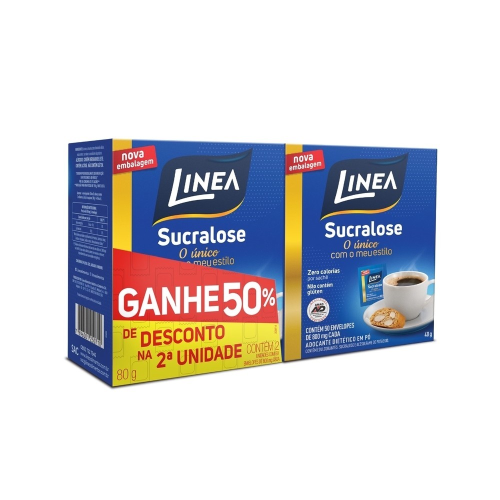 Adoçante Em Pó Sucralose Linea 2Caixas De 50Sachês De 500Mg em Oferta na Shopee