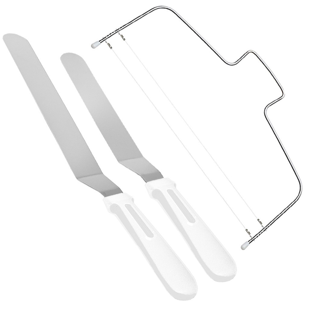 Kit 2 Espátulas Confeiteiro Angular Curva E Nivelador Fatiador em Inox Decoração Para Bolos E Tortas