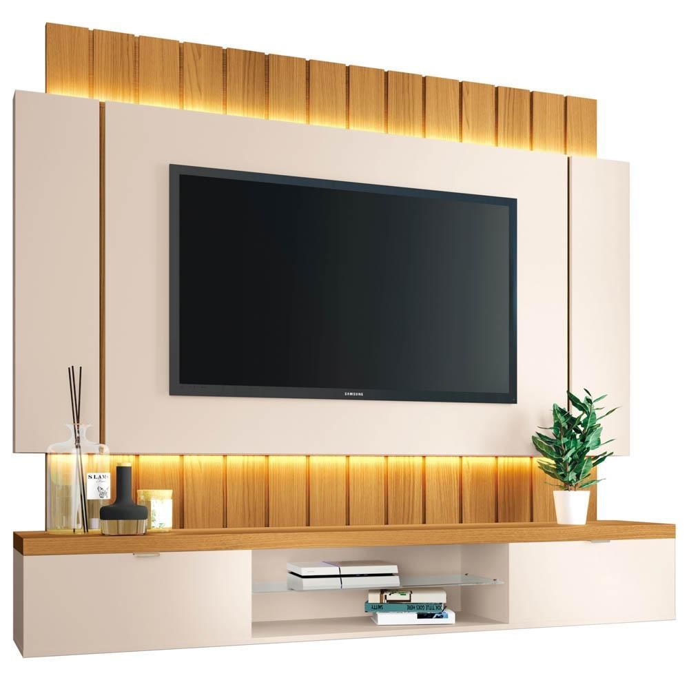 Painel para TV Suspenso 55 Pol. Illuna H01 Off White/Cinamomo - Mpozenato em Oferta na Shopee