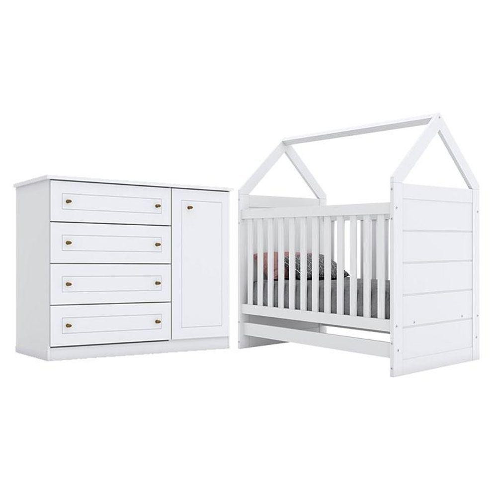 Berço Montessoriano Americano E Cômoda Infantil Mississipi Branco Hp - Henn - Mom & Baby