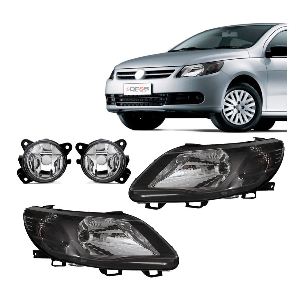 Par Farol Gol G5 Foco Simples Máscara Negra +  Par Milha