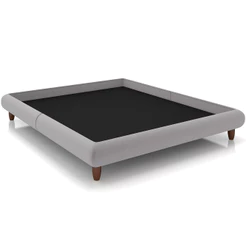 Cama Casal King Base Box Pés de Madeira 210cm Otto P05 Veludo Cinza - Lyam Decor