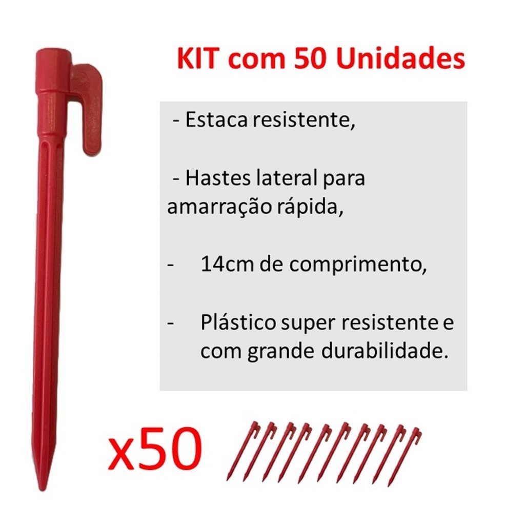 Kit 50 Estacas PEQUENA 14,5CM P/ Barraca Quadra Areia Camping Gramado Gazebo Beach Tenis Guarda-sol