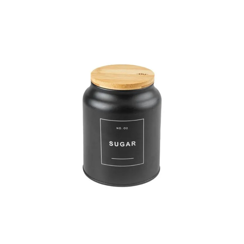 Pote Hermético Sugar 1,1Litros Sense Preto Metal com Tampa Bambu OU