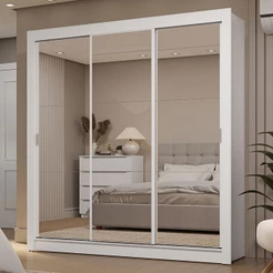 Guarda-Roupa Casal 3 Portas de Correr de Espelho 2 Gavetas Branco Sublime Madesa