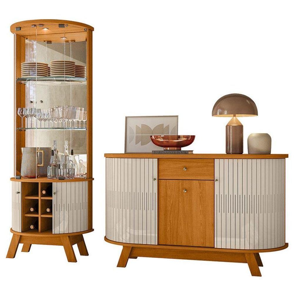 Aparador Para Sala Buffet Monza E Cristaleira Marina Cinamomo Off White - Madetec - Home & Living