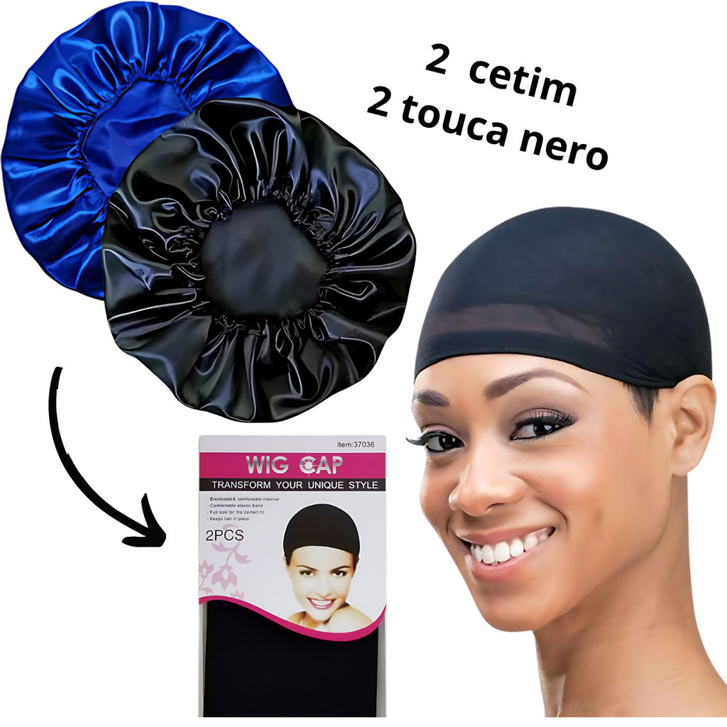 Kit 2 Toucas de nero + 2 Touca de cetim Antifrizz Day After em Oferta na Shopee