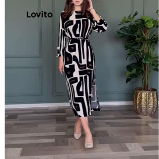 Lovito Vestido casual geométrico dividido para mulheres LNL65204