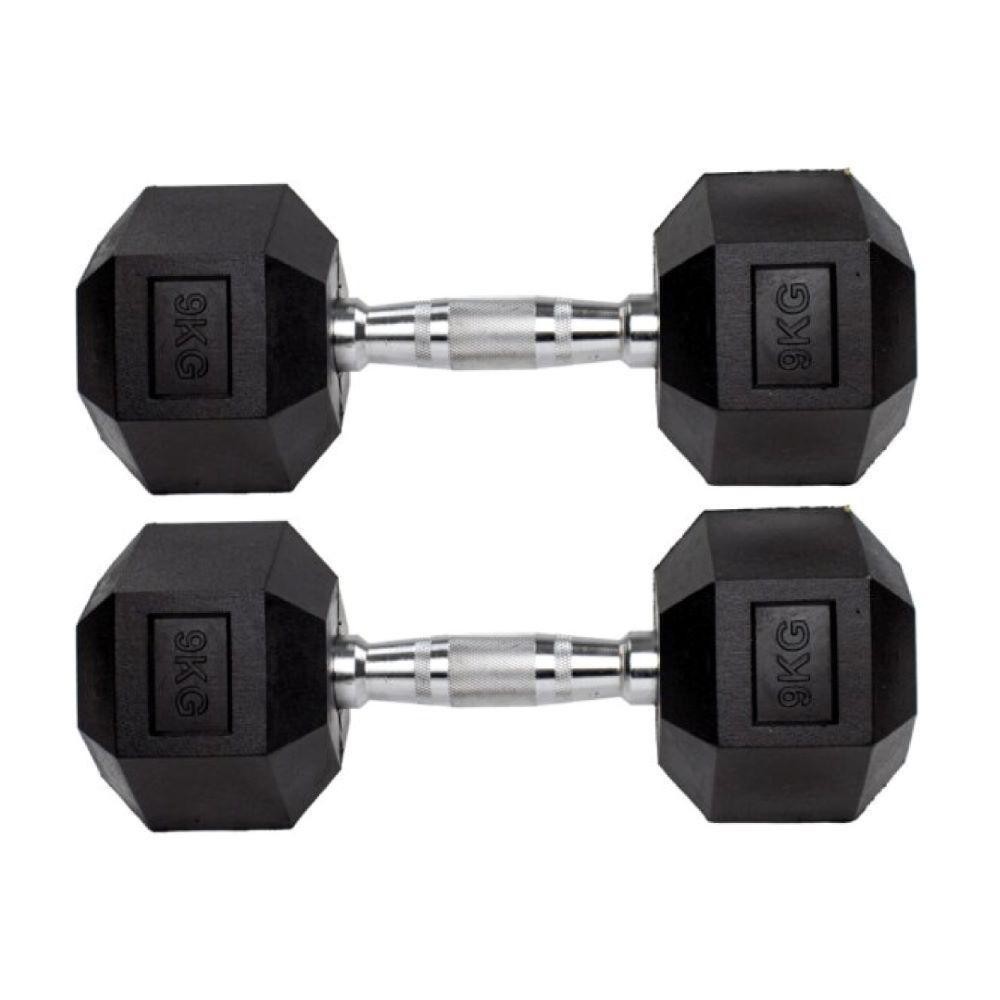 Par Halteres 9kg + 9kg Dumbbell Sextavado Emborrachado Pegada Cromada Gallant (GDb09F3B-Pt) em Oferta na Shopee