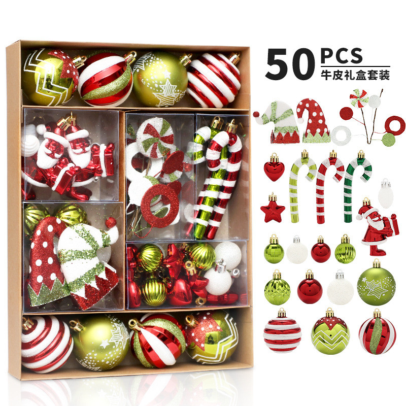 Ornamentos de Natal 50pcs Bola de Natal Vermelha Verde Branca Pintada Bola de Natal 6CM Candy Christmas Ball Pingente Decorativo Árvore de Natal