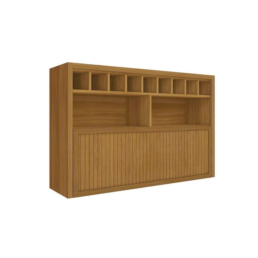 Armário Aéreo p/ Cozinha Baronesa 1 Porta Basculante c/ Adega e Nicho Ripado 120cm Freijó - Nesher - Home & Living
