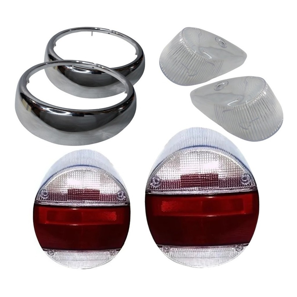 Kit Par Lente Lanterna Cristal + Pisca Cristal + Aro Cromado Fusca