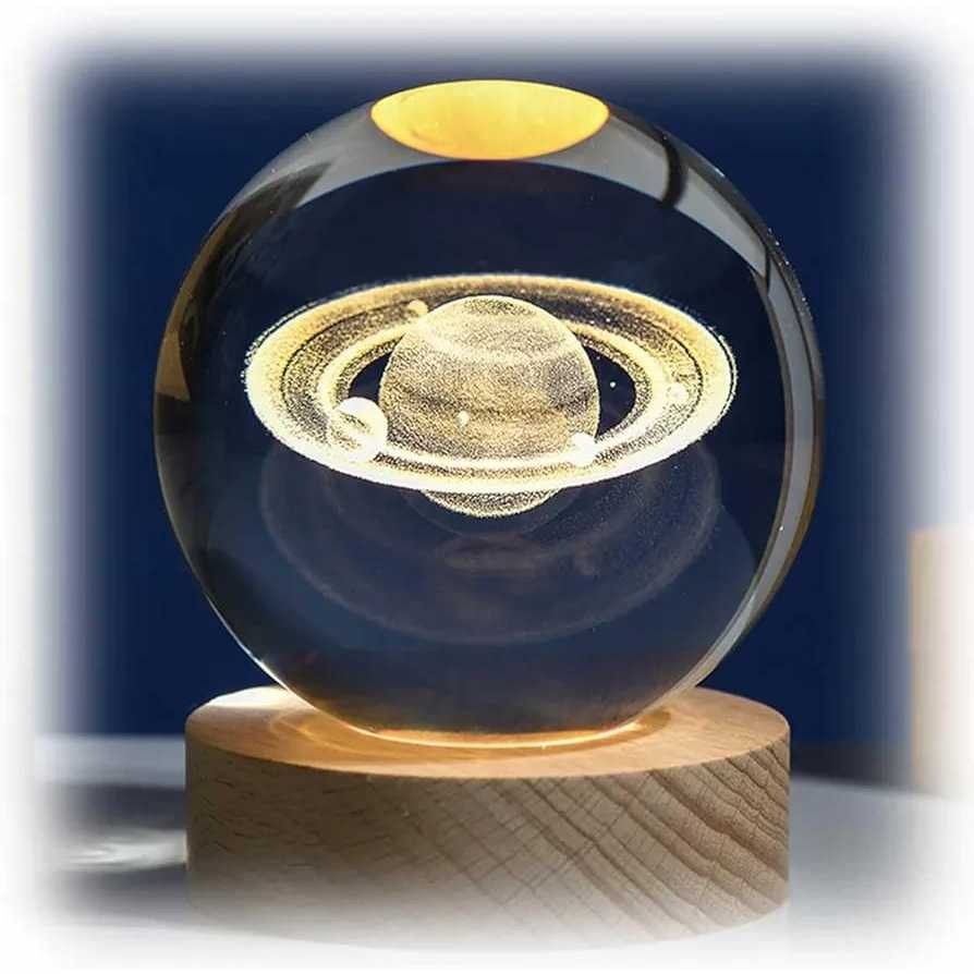 Luminária Bola Esfera Cristal De Mesa Planeta Galáxia Sistema Solar Jupter Lua 3D — imagem 2 de 2