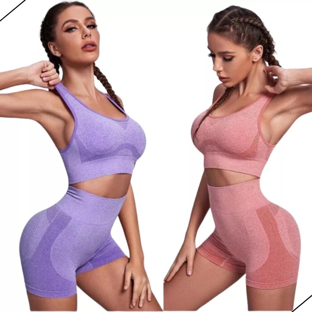 Conjunto Academia Feminino Short e Top Fitness Cintura Alta Suplex Diversas Cores