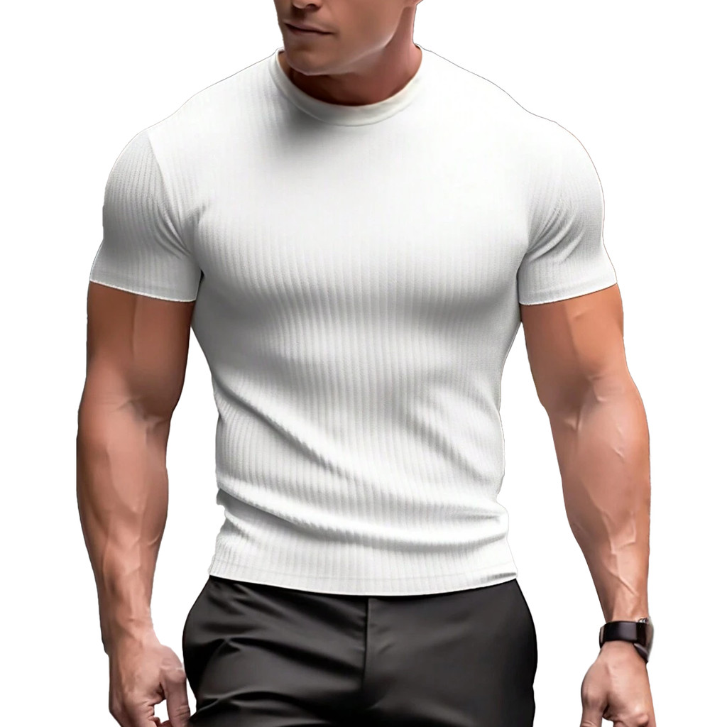 Camisa Masculina Malha Canelada Manga Curta Slim Premium