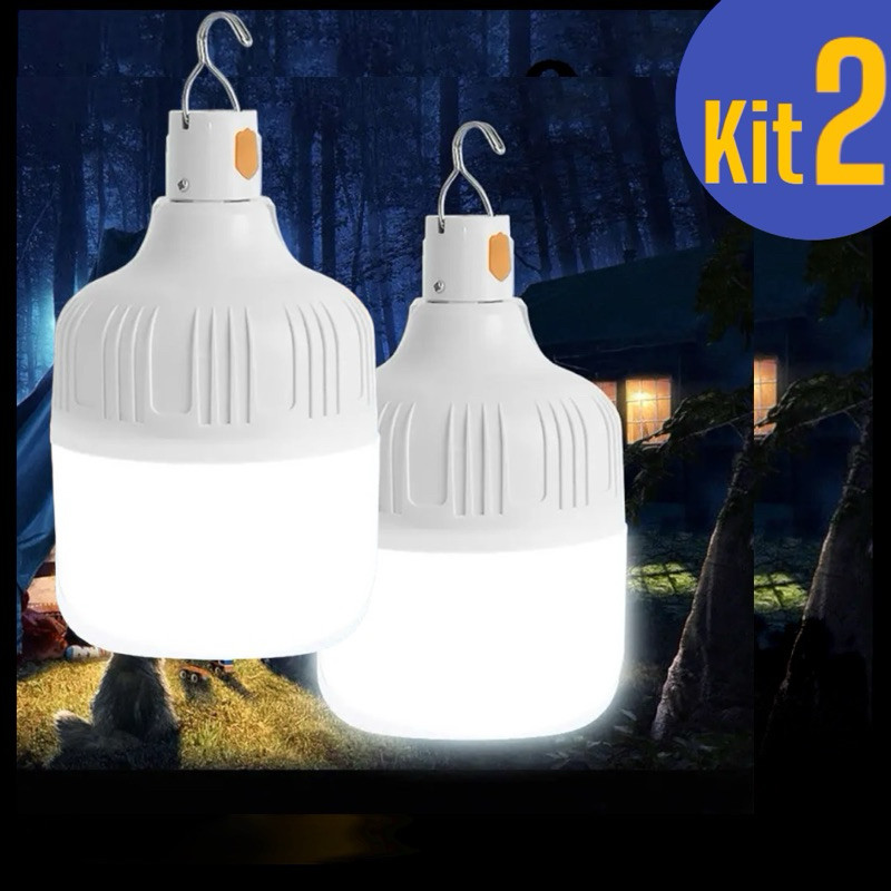 Kit 2 Lampião LED USB Recarregável: Ideal para Camping, Pesca e Emergências, Portátil, Impermeável e Bateria de Longa