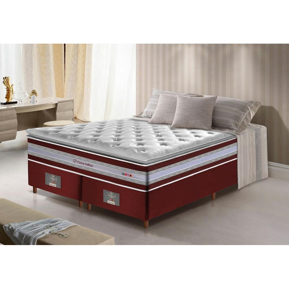 Conjunto Cama Box Queen de Molas Ensacadas D33 com Pillow TOP Cama inBox Select 158x198x71 Vinho