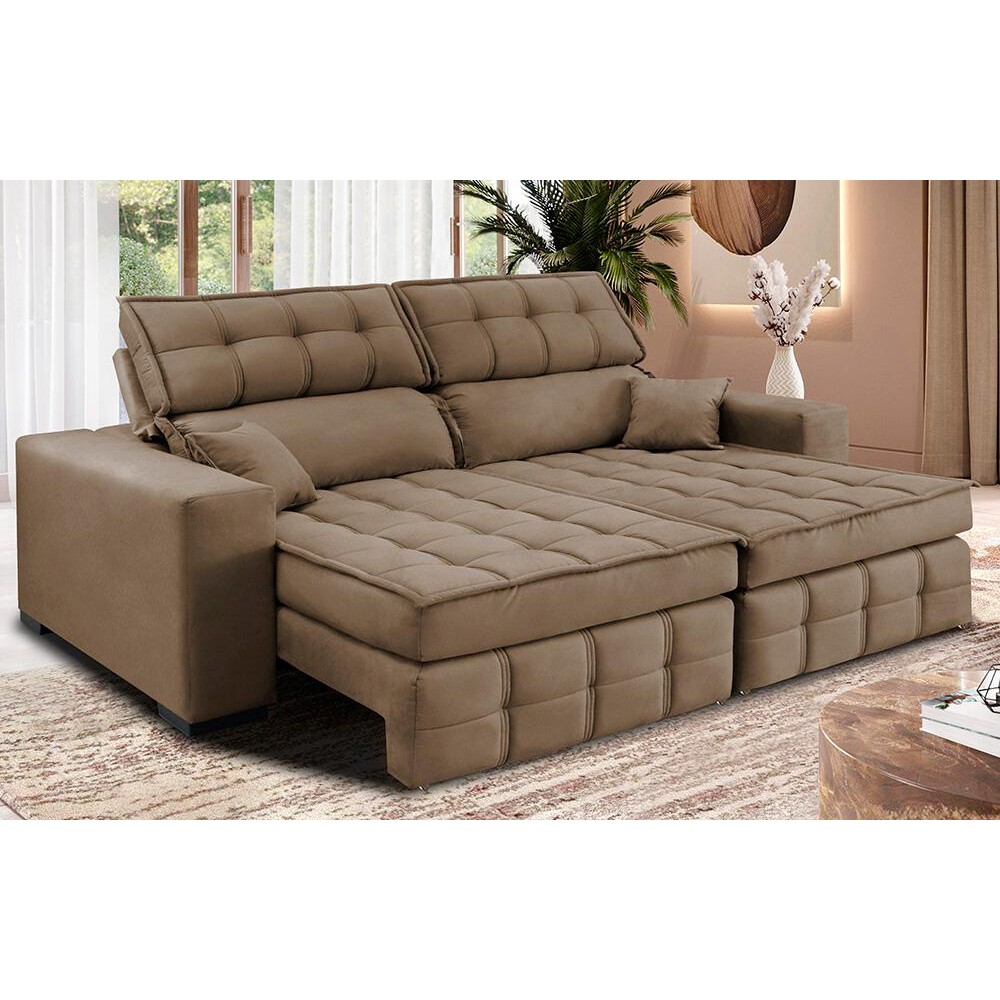 Sofá Retrátil e Reclinável 2,00m Molas Ensacadas e Costura Tripla Cama inBox Nobre Suede Castor em Oferta na Shopee