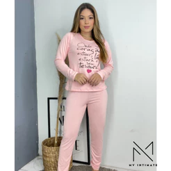 Pijama Longo Feminino Liso de Inverno Quentinho em tecido SUEDE