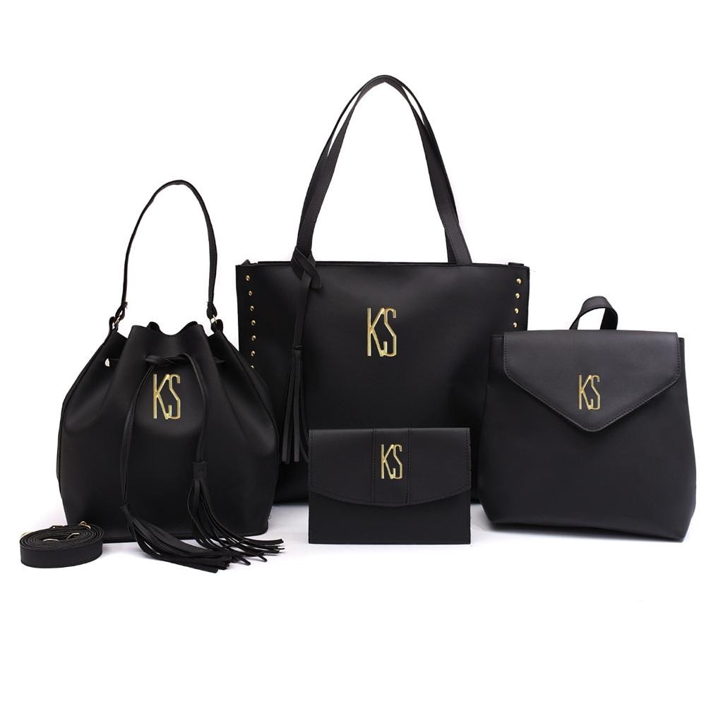 Kit Bolsa Feminina 4 Peças Sacola + Saco + Mochila + Carteirinha
