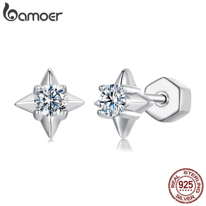 Bamoer 925 Prata Esterlina Moissanite Brincos Estrela Design Jóias Presente Para Mulher