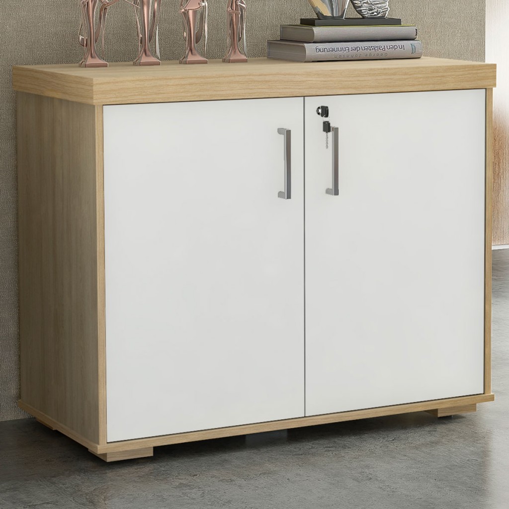 Armário para Escritório Tamburato 2 Portas Carvalho/Branco - Artany Móveis em Oferta na Shopee