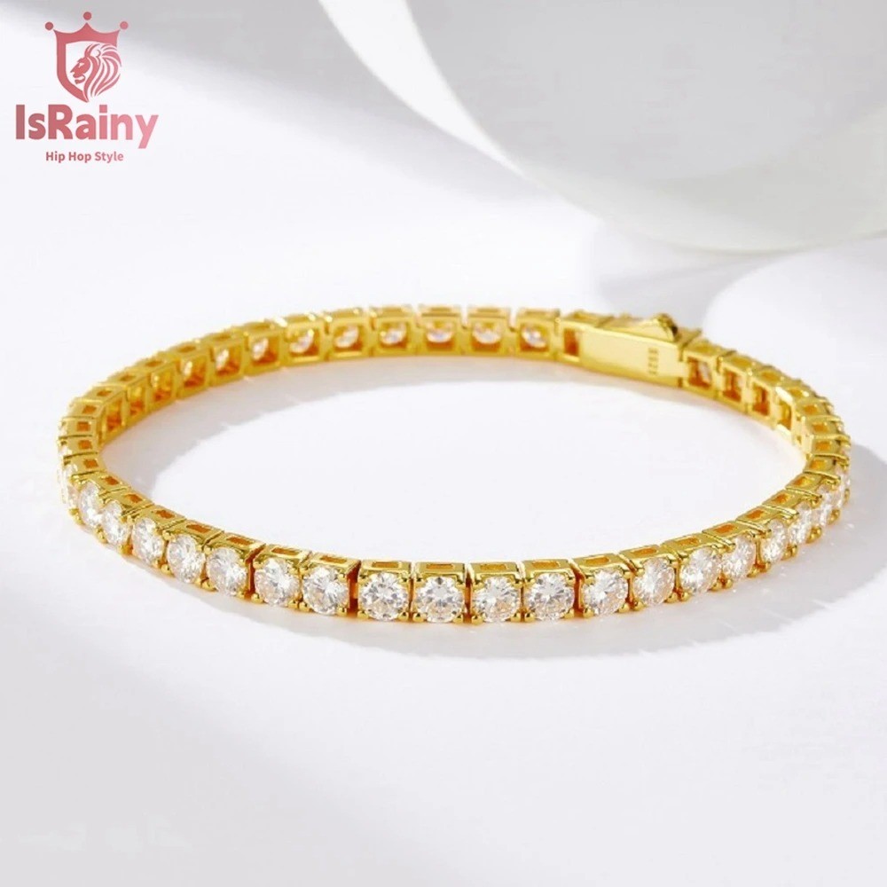 Pulseira De Tênis IsRainy Diamongy 18K Banhada A Ouro Amarelo 925 Prata Moissanite Joias Finas