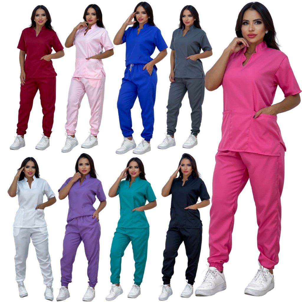 Pijama Cirúrgico Hospital Clinica Scrub Acinturado Uniforme profissional Gola Padre Elegante Linha Premium em Oferta na Shopee