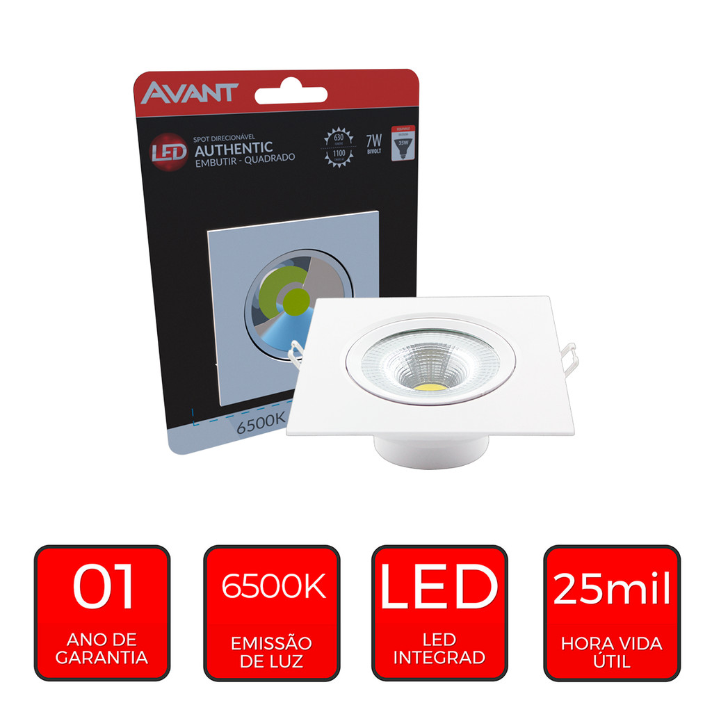 Detalhes do Spot Led Authentic Emb. Quadrado 7w 6500k 11.8cm BF Avant