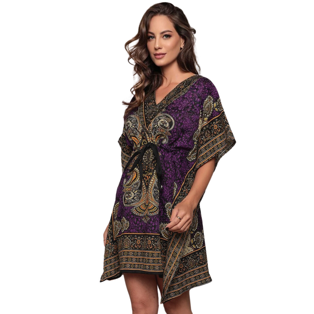 Vestido Bata Kafta Saída de Praia Feminino Verão