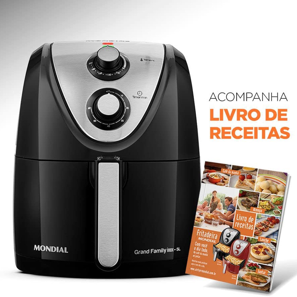 Fritadeira Elétrica Sem Óleo Air Fryer Mondial 5L Grand Family AFN-50 Timer 1900W