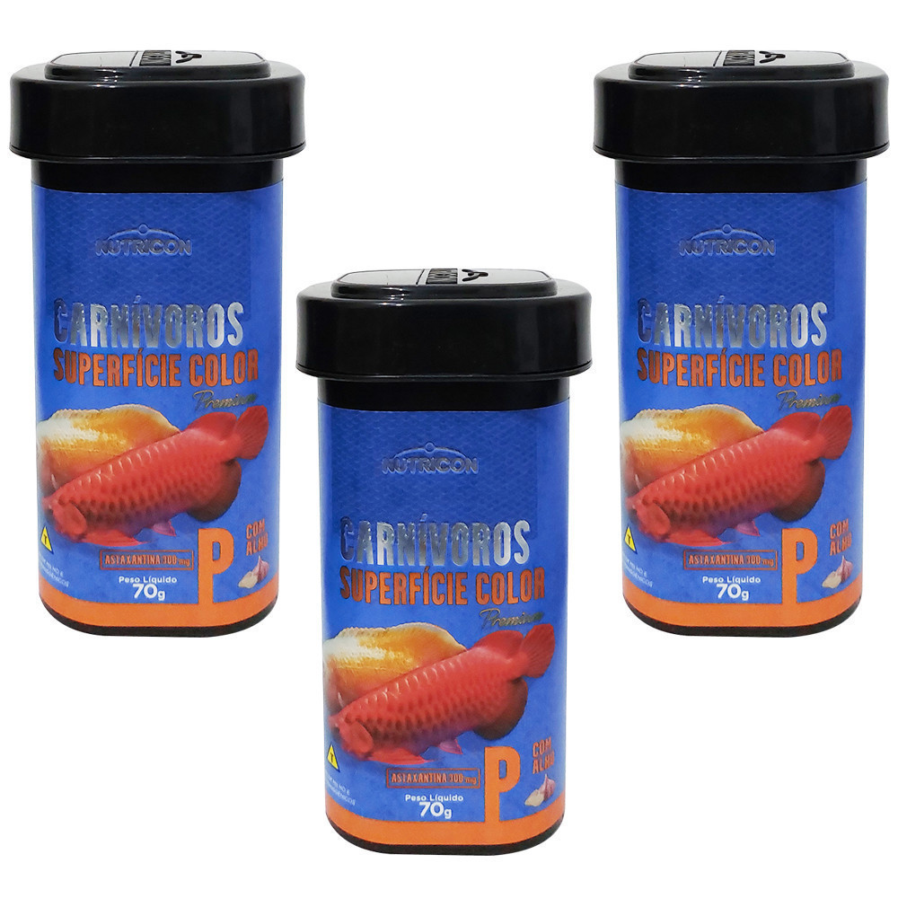 3UN - Ração Peixes Carnívoros Superfície Color P Nutricon (70g)