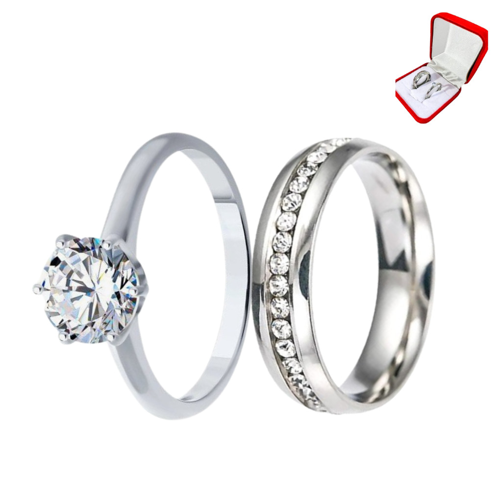 Aliança Prata 6mm Namoro Zirconia + Anel Solitário 2mm Prata Pedra Branca em Oferta na Shopee