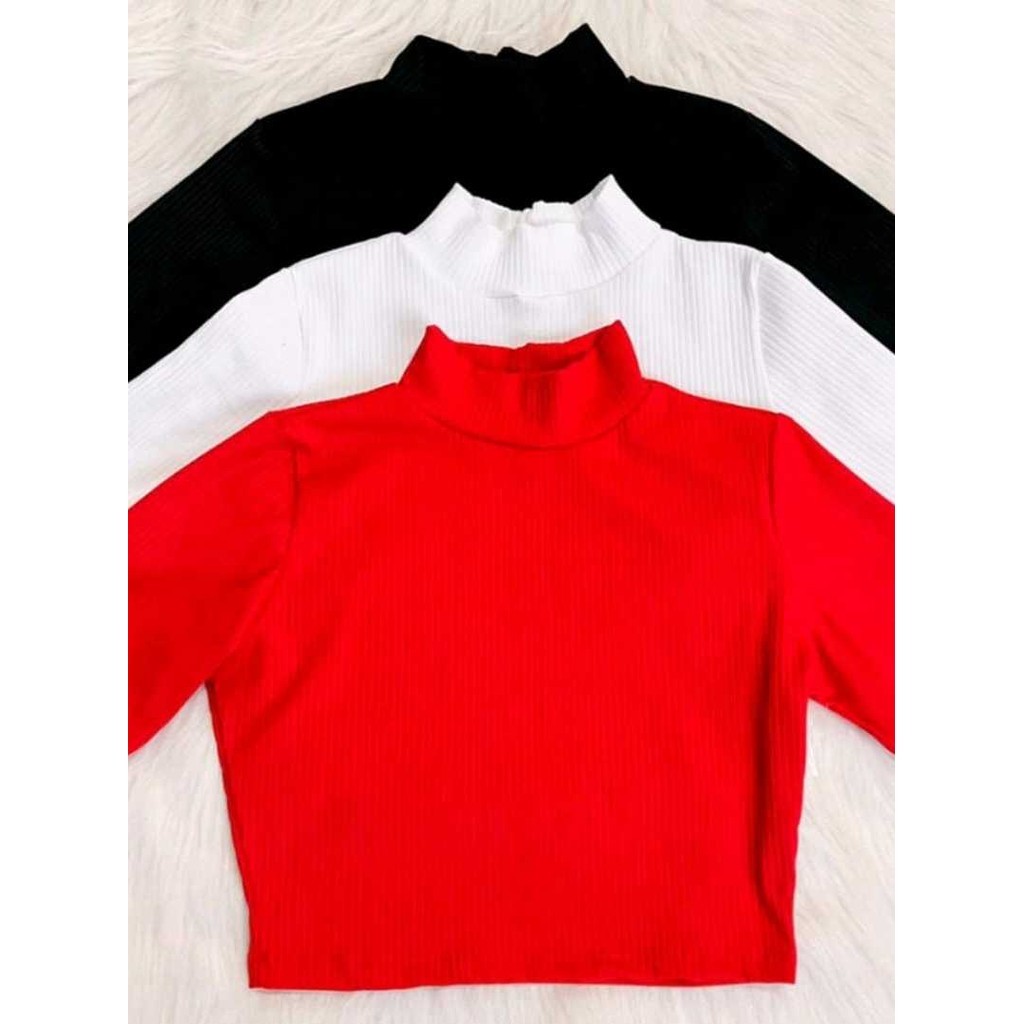 Cropped Gola Alta Canelado Feminina Manga Curta Básica Tendência Moda Envio