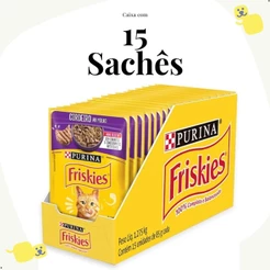 Kit 15 unidades Sachês Alimento Úmido Friskies Sabor Cordeiro Ao Molho Gato 85g Felino Cat