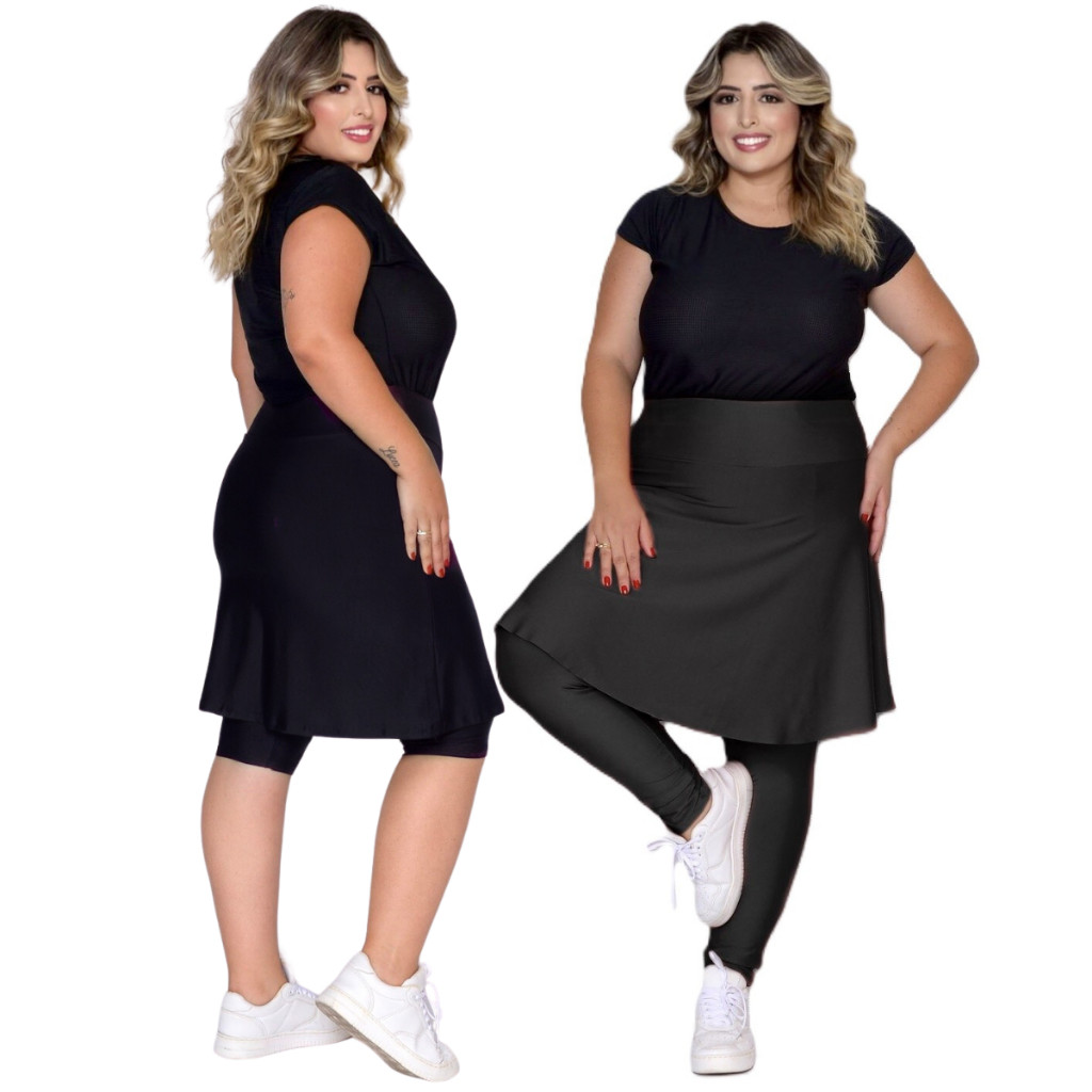 Kit Plus Size Saia Short E Calça Com Bolso Roupa Moda Fitness Para Academia