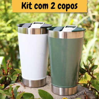 Kit com 2 Copos Copo Térmico Inox 473 Ml Com Tampa e Abridor Otimo para Presente