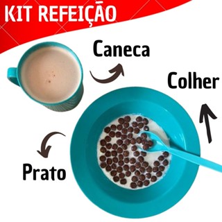 5 Kit merenda escola pratos fundos colher caneca plástico colorido criança idoso igreja lanche casa em Oferta na Shopee